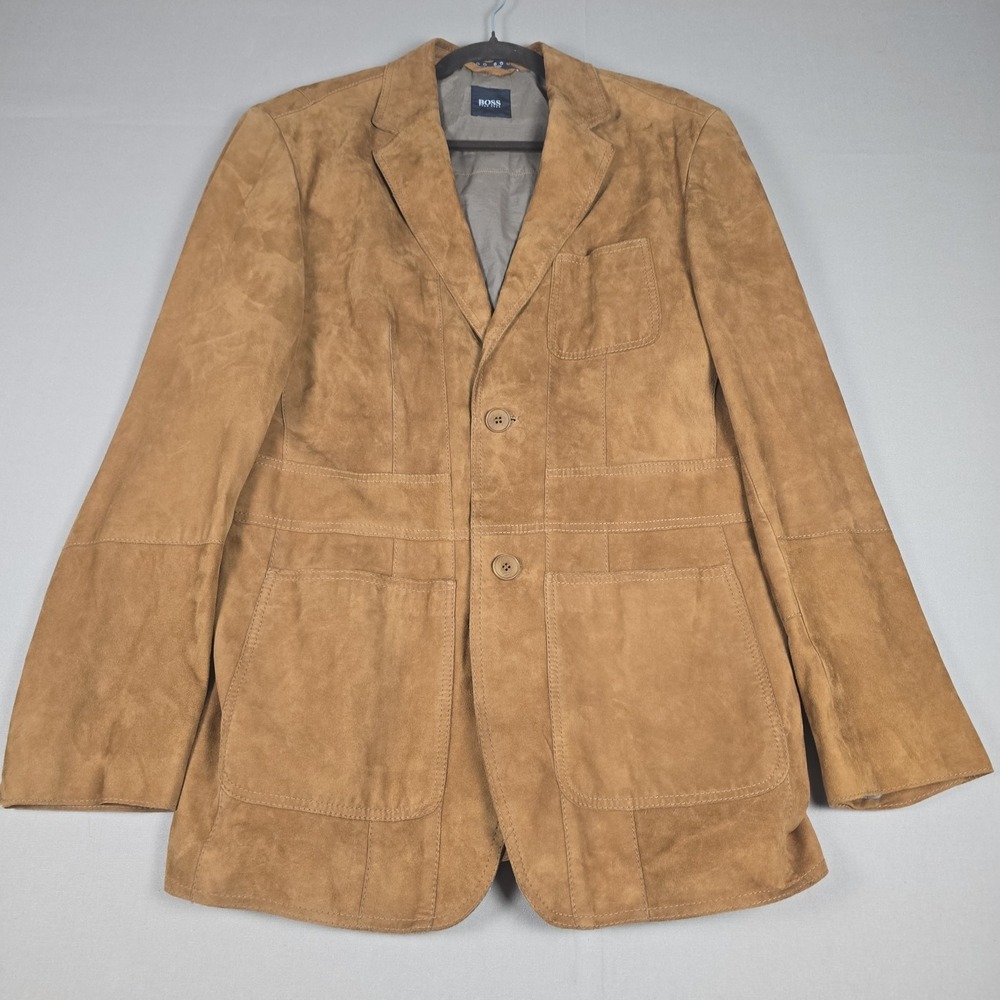 BOSS Hugo Boss Crust Goatskin Suede Leather Blazer Jacket Mens 40R Tan